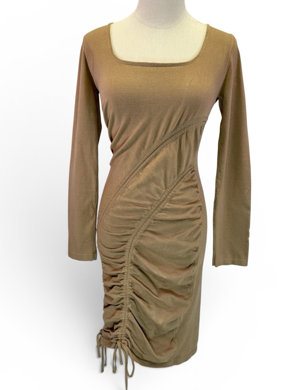 Hera Collection Women Beige Ruched Long Sleeve Bodycon Dress Size L 22585-IV